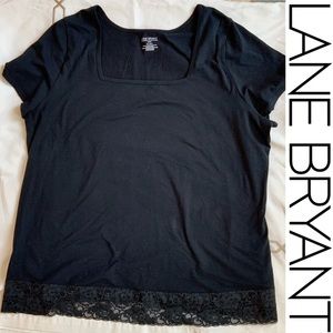 LANE BRYANT pretty lace trim black t-shirt 22/24